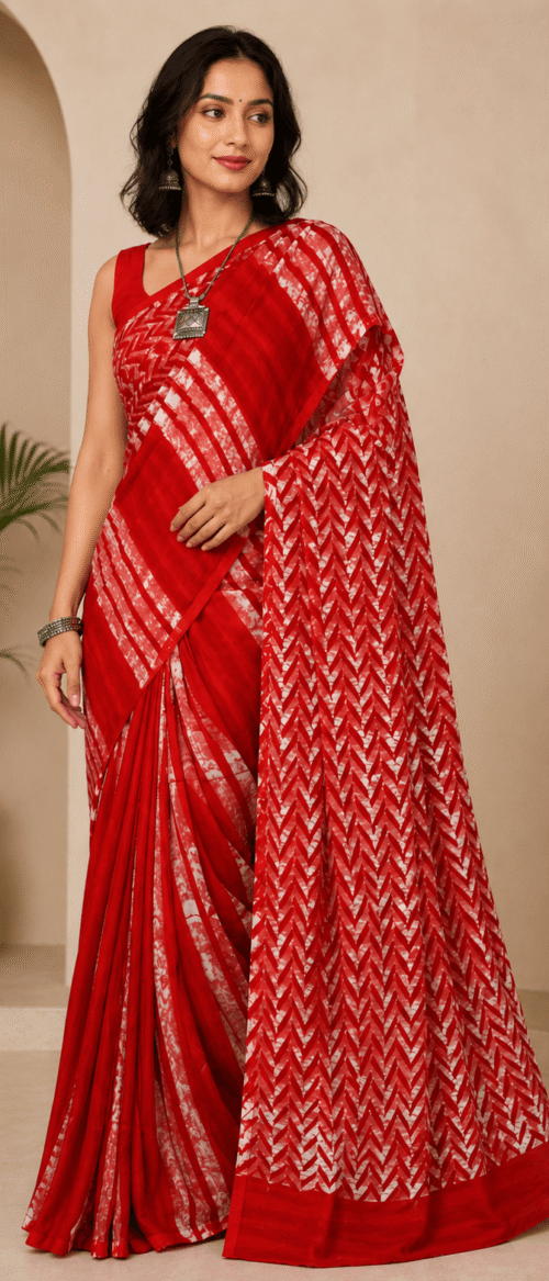 URVA'S Hand Batik Silk Saree Red