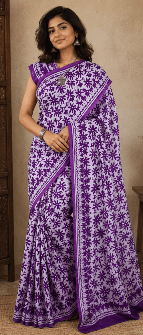 URVA'S Hand Batik Silk Saree Violet