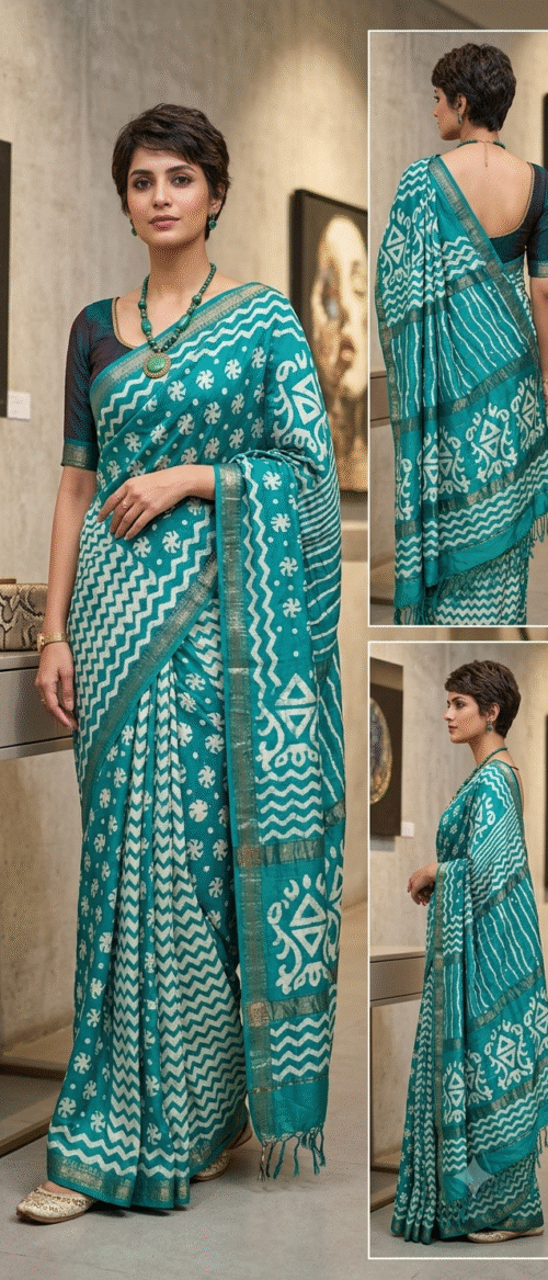 URVA'S Hand Batik Silk Saree Light Blue