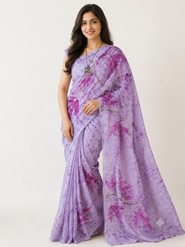 URVA'S Hand Batik Silk Saree Light Purple
