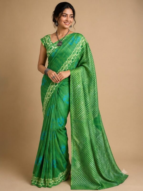 URVA'S Hand Batik Silk Saree Green