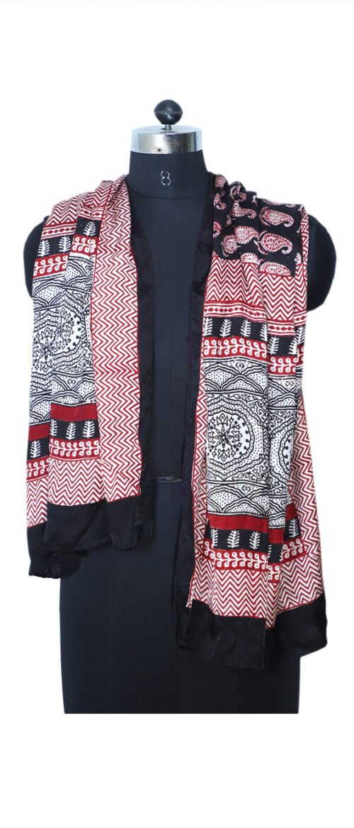Stole Bagh Print Pure Silk Black