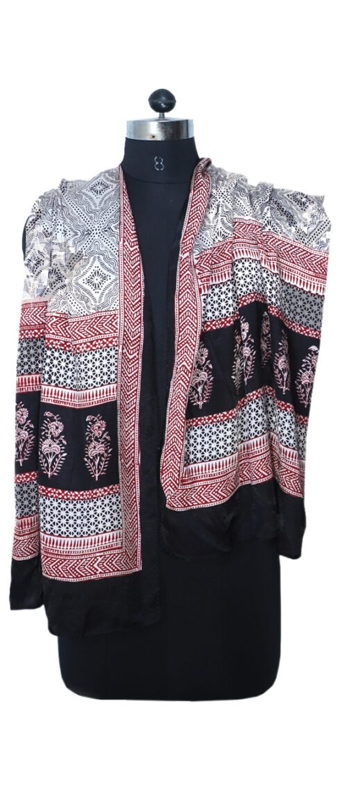 Stole Bagh Print Pure Silk Black