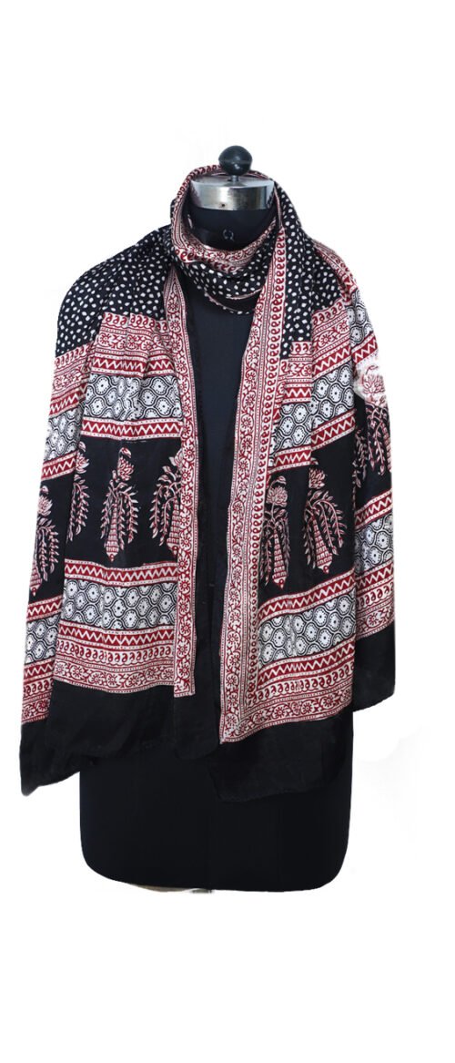 Stole Bagh Print Pure Silk Black