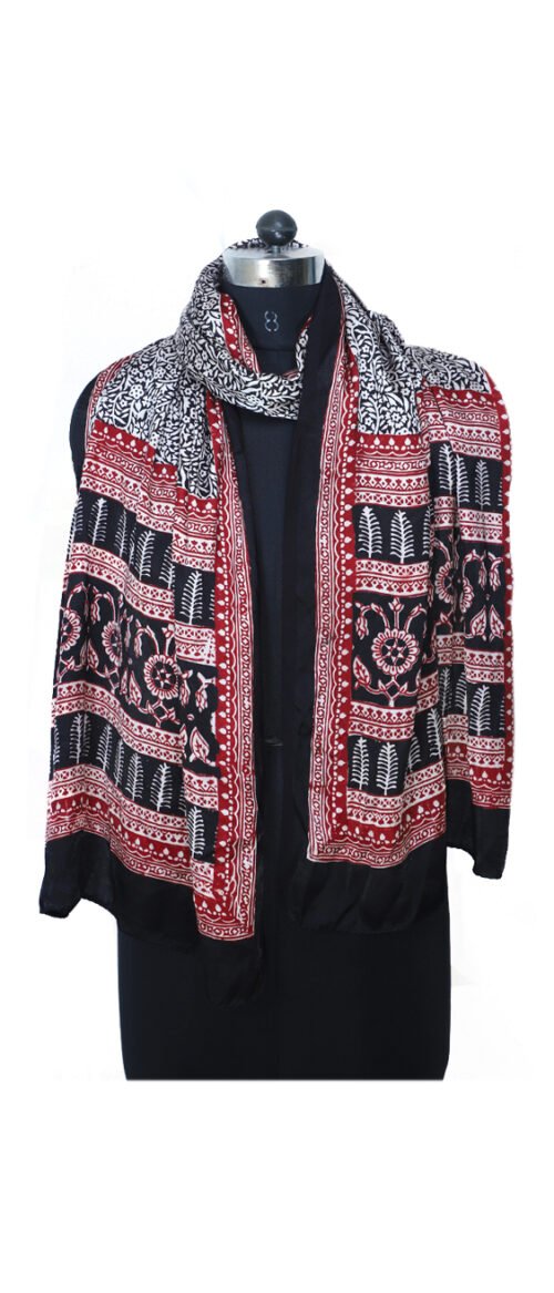 Stole Bagh Print Pure  Silk Black