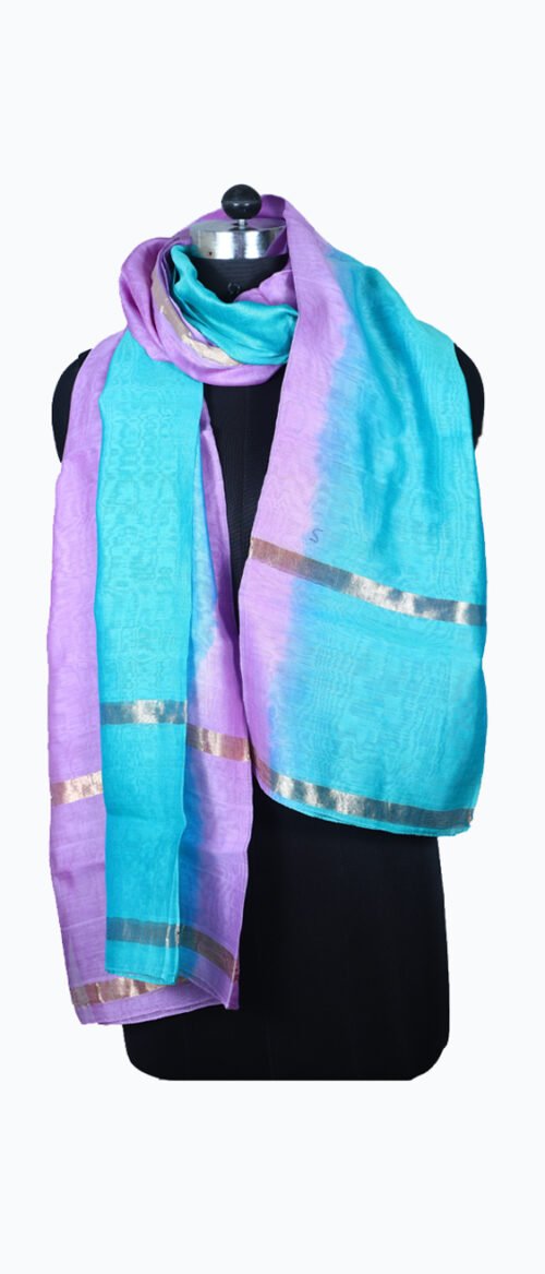 Handloom Chanderi Stole Light Blue And Light Purple