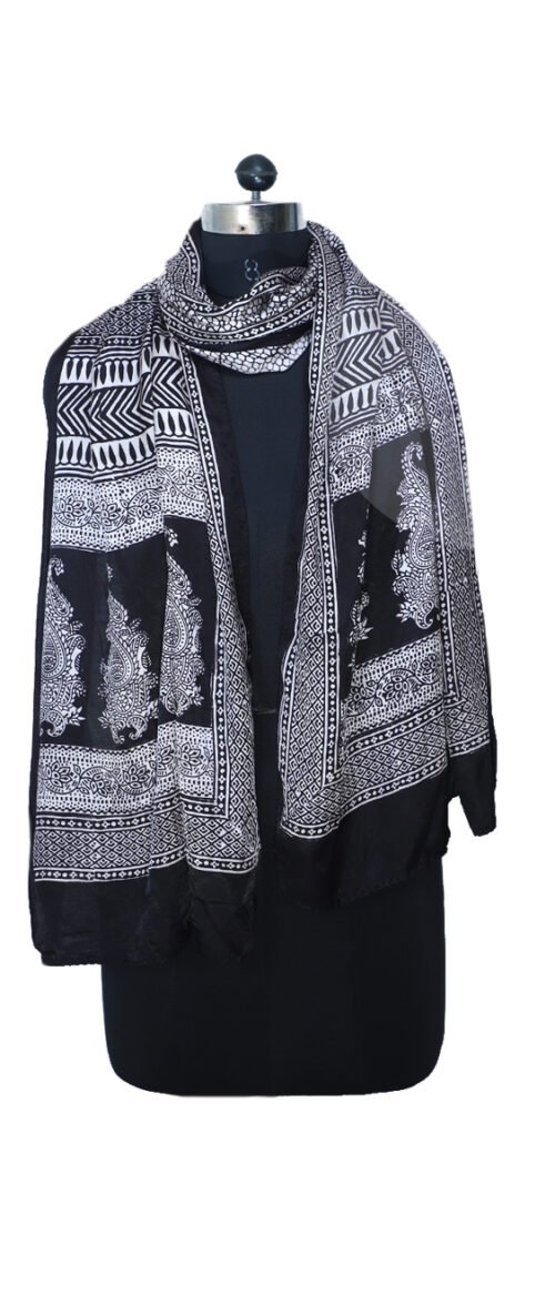 Stole Bagh Print Pure  Silk Black