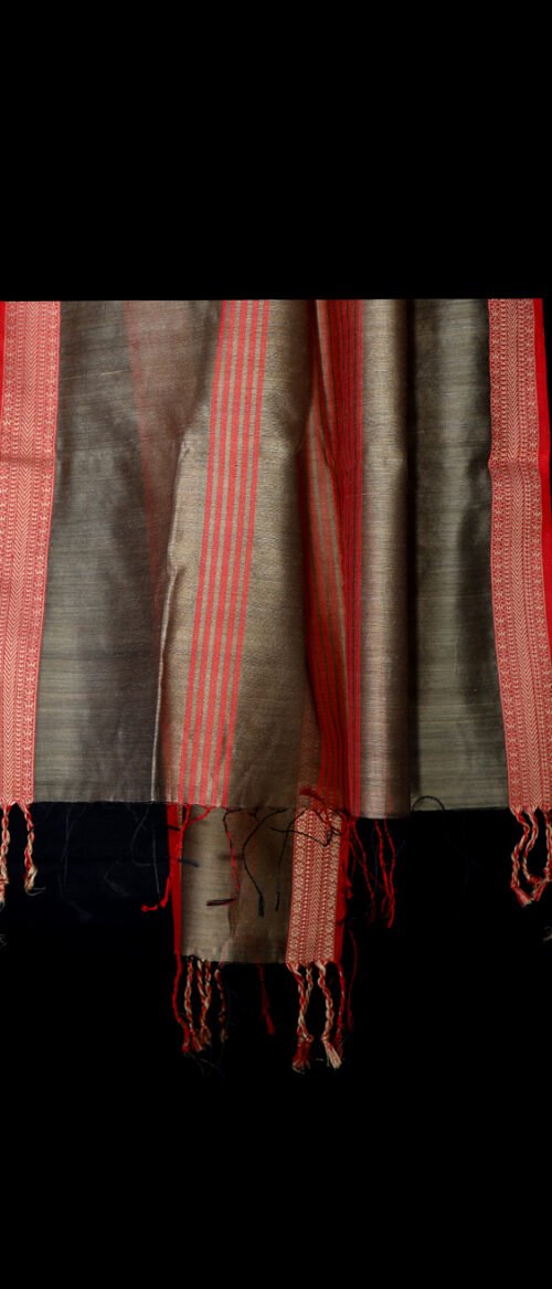 Handloom Maheshwari Stole Khaki and Red