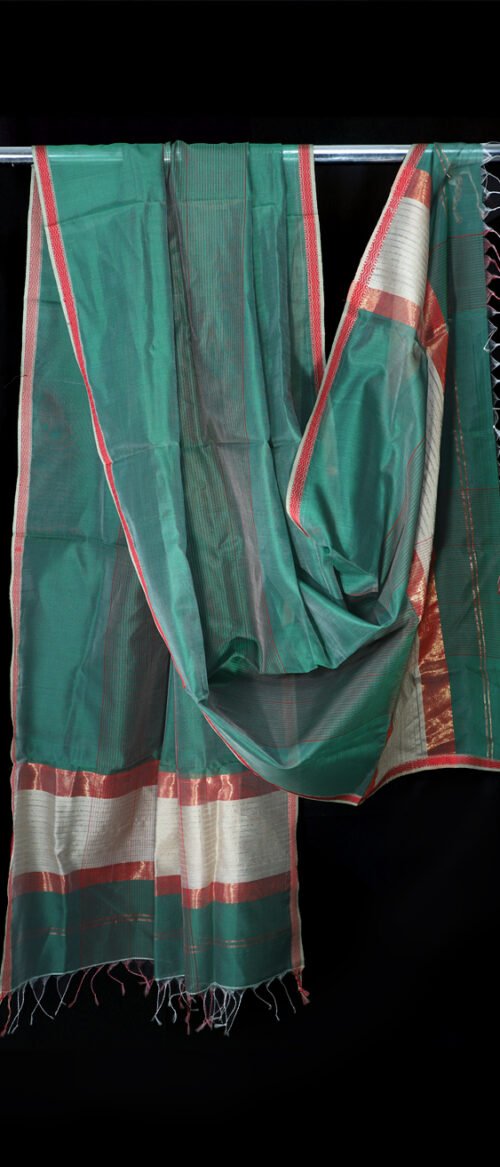 Handloom Maheshwari Stole Bottle Green and Pastel