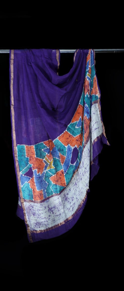Handloom Chanderi Batik Stole Abstract Design Blue /Purple