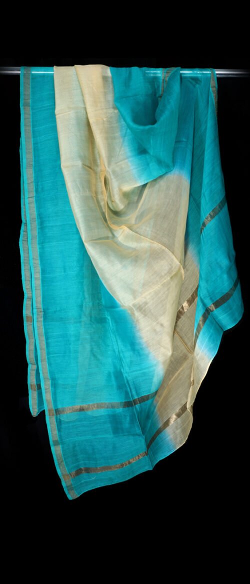 Handloom Chanderi Stole Ferozi And Light Grey