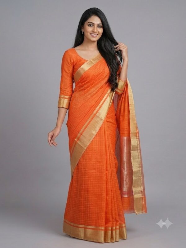 Handloom Chanderi Cotton Silk Orange