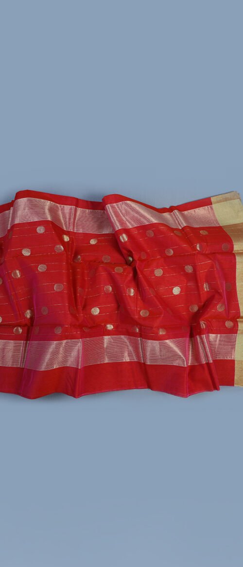 Handloom Chanderi Cotton Silk Carrot Red