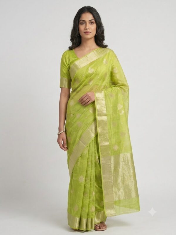 Handloom Chanderi Cotton Silk Light Mehandi Green
