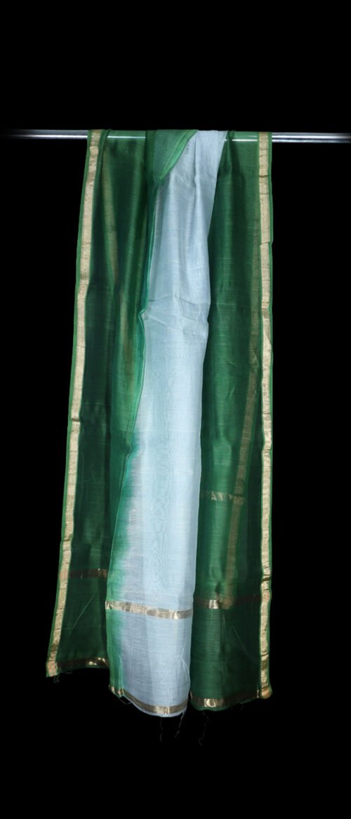 Handloom Chanderi Stole Green And Light Blue