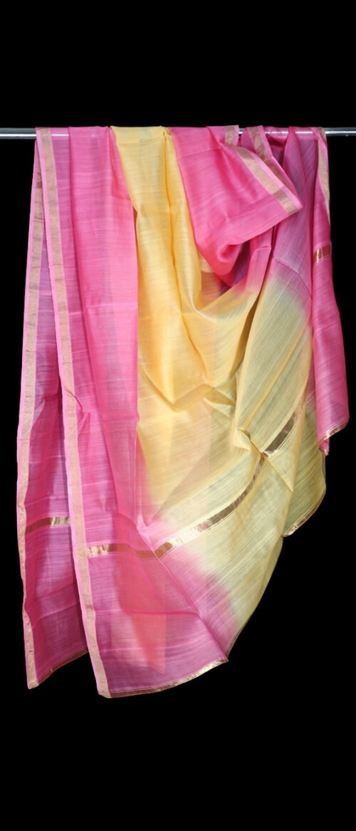 Handloom Chanderi Stole Pink And Yellow