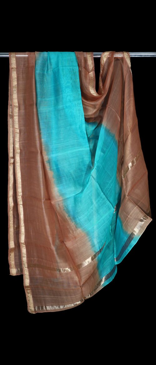 Handloom Chanderi Stole Brown And Ferozi