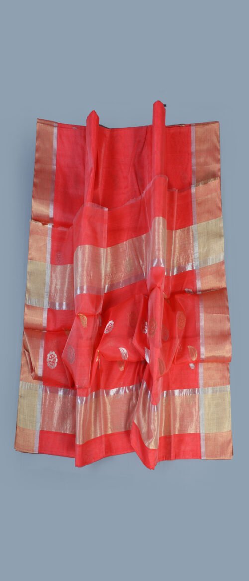 Handloom Chanderi Cotton Silk Deep carrot Red
