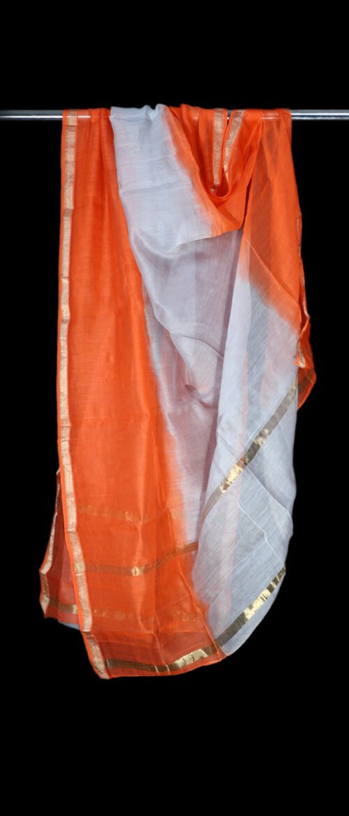 Handloom Chanderi Stole Orange And Light Blue