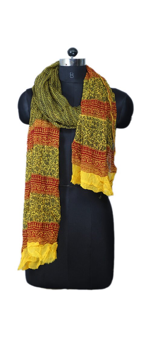 Stole Bagh Print Pure Chiffon Mustard Yellow