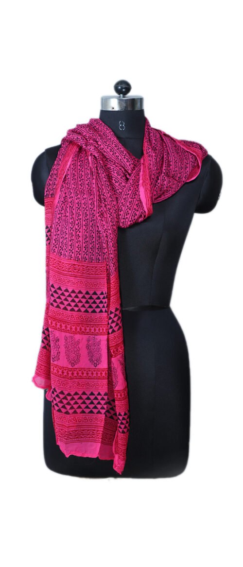 Stole Bagh Print Pure Chiffon Magenta