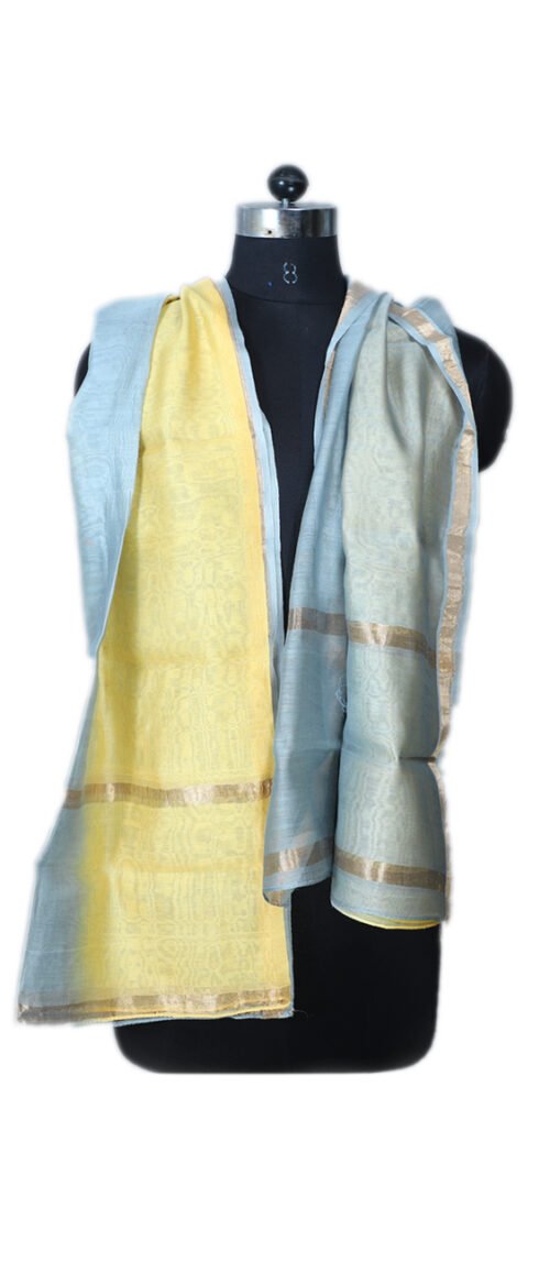 Handloom Chanderi Stole Light Blue And Light Yellow