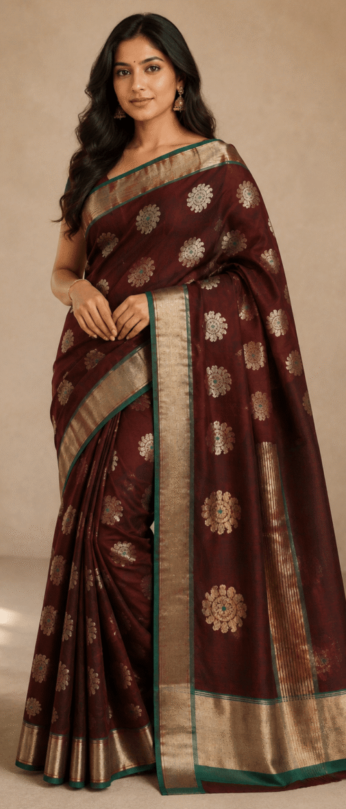 Handloom Chanderi Cotton Silk Dark Meroon