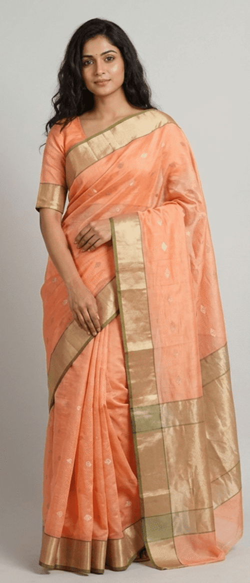 Handloom Chanderi Cotton Silk Peach