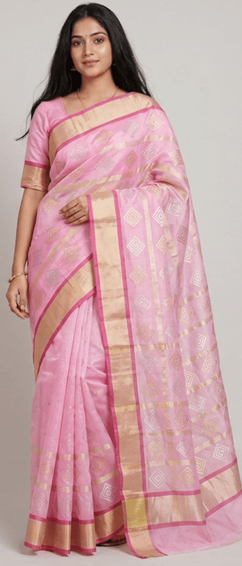 Handloom Chanderi Cotton Silk Pink