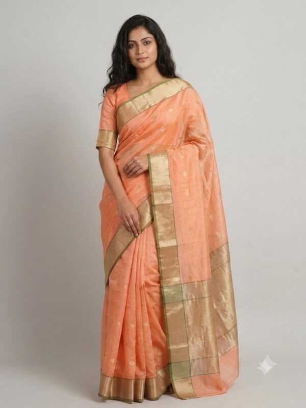 Handloom Chanderi Cotton Silk Peach