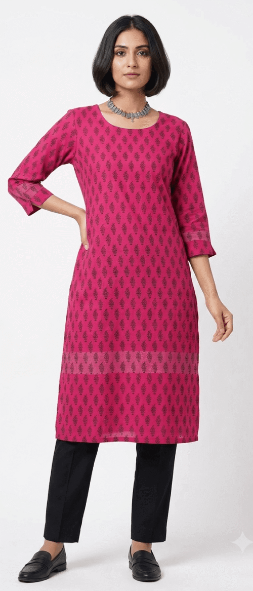Semistitch Designer Kurti Material Pure Handloom Cotton Bagh print