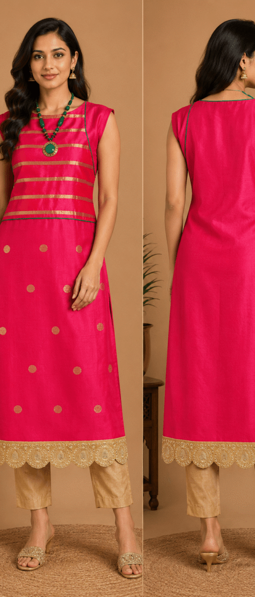 URVA'S Chanderi Kurta Material Magenta