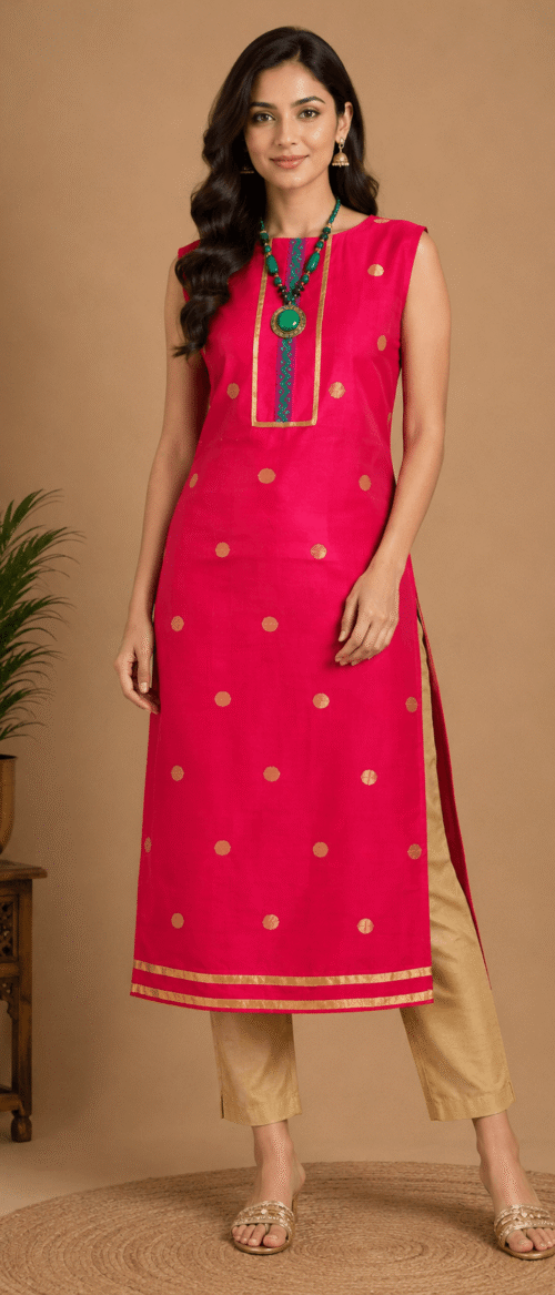 URVA'S Chanderi Kurta Material Magenta