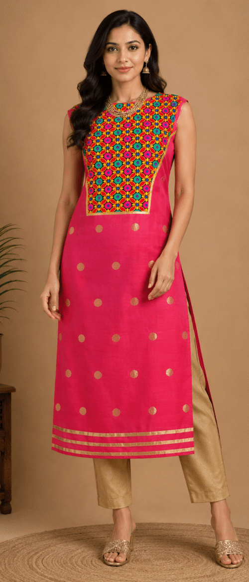 URVA'S Chanderi Kurta Material Magenta