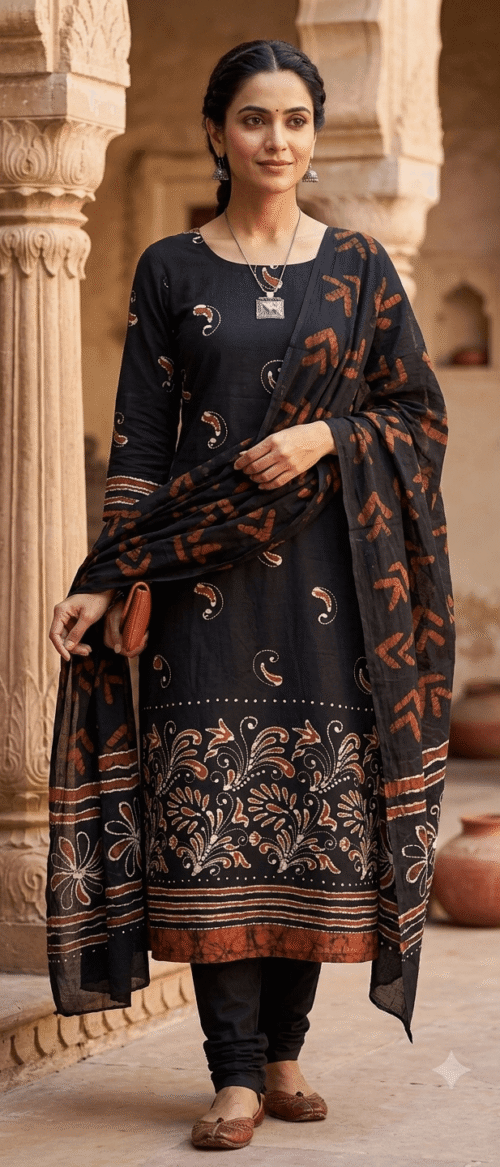 Batik 2 Piece Kurta Dupatta Material Black
