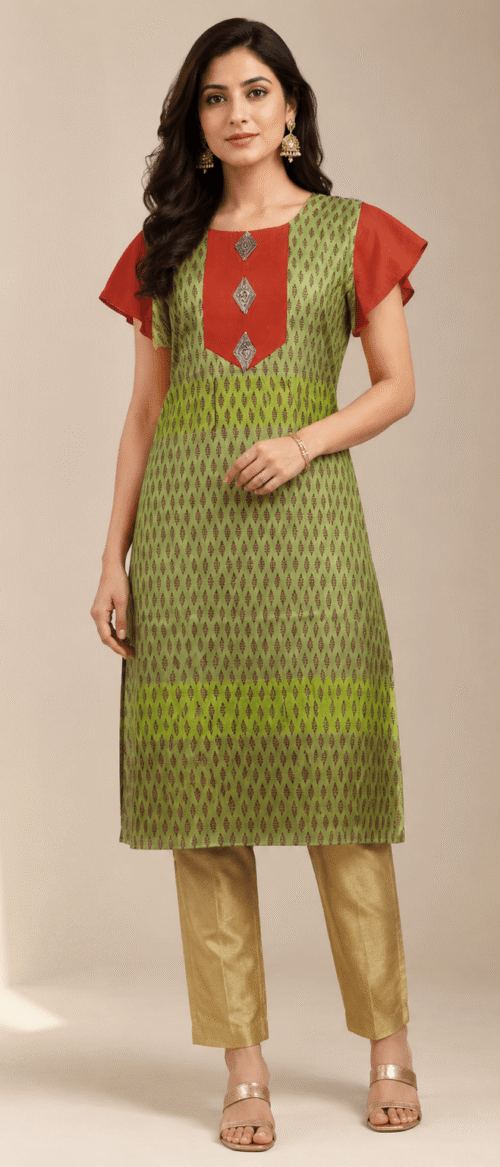 Semistitch Designer Kurti Material Pure Handloom Cotton Bagh print