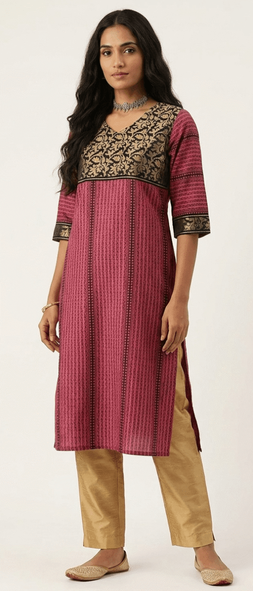 Semistitch Designer Kurti Material Pure Handloom Cotton Bagh print