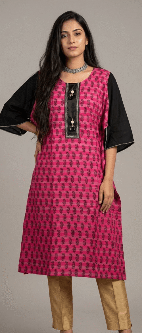Semistitch Designer Kurti Material Pure Handloom Cotton Bagh print