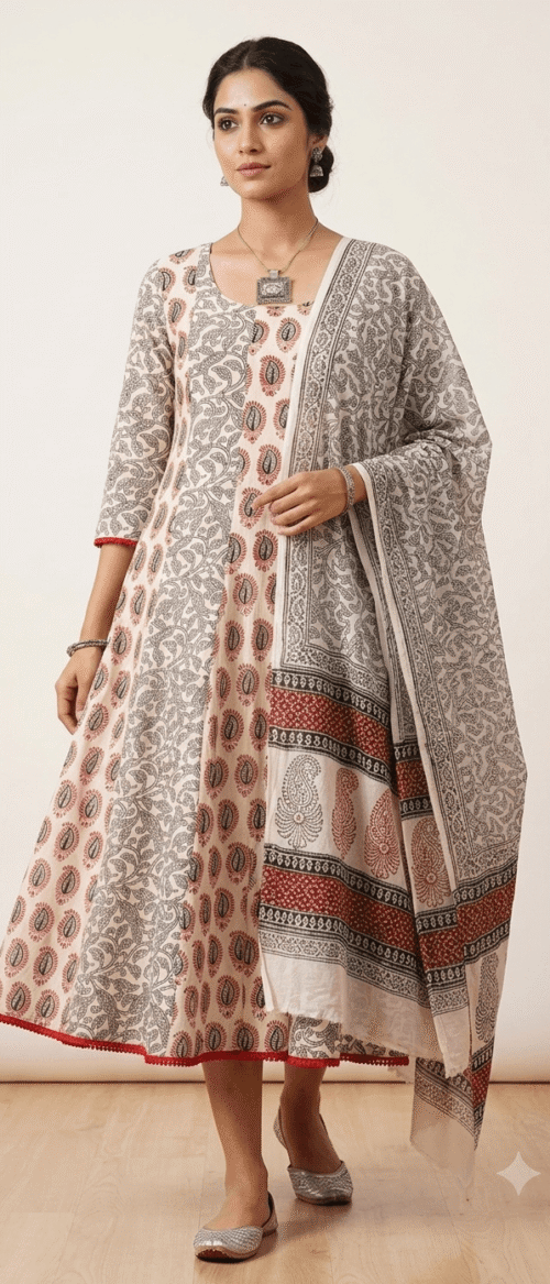 Bagh 2 Piece Kurta Dupatta Unstitched Material Peach Pink And Red