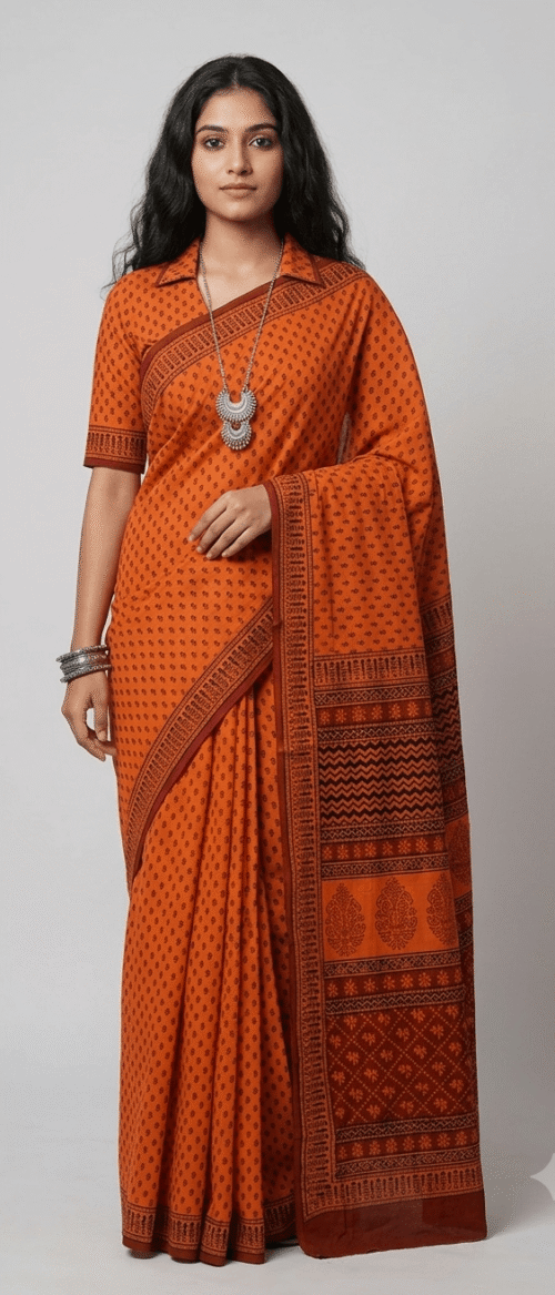 URVA'S Bagh Mul Cotton Saree Mustard