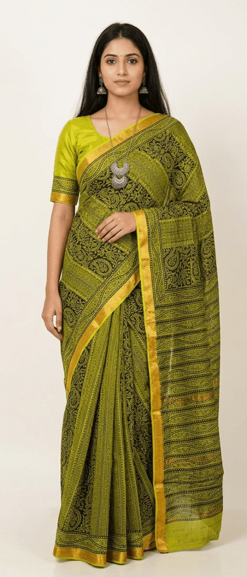URVA'S Bagh Maheshwari Cotton Silk Saree Green