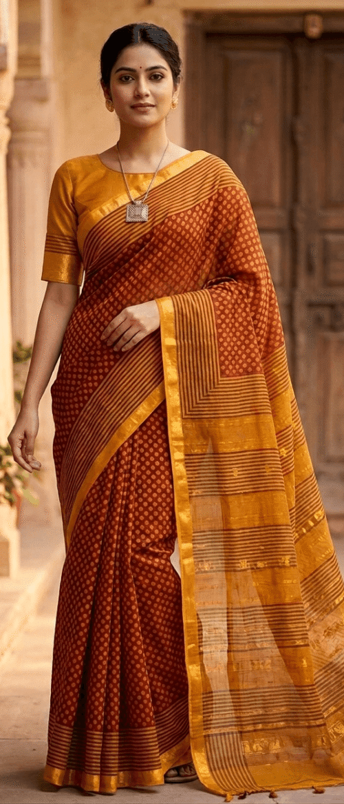 URVA'S  Bagh Maheshwari Cotton Silk Saree Red