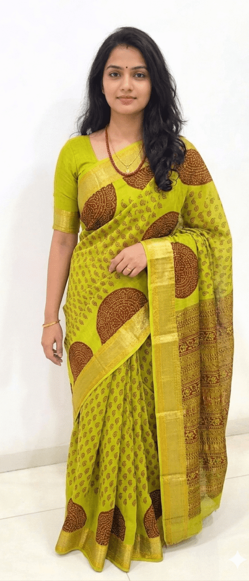 URVA'S  Bagh Maheshwari Cotton Silk Saree Green