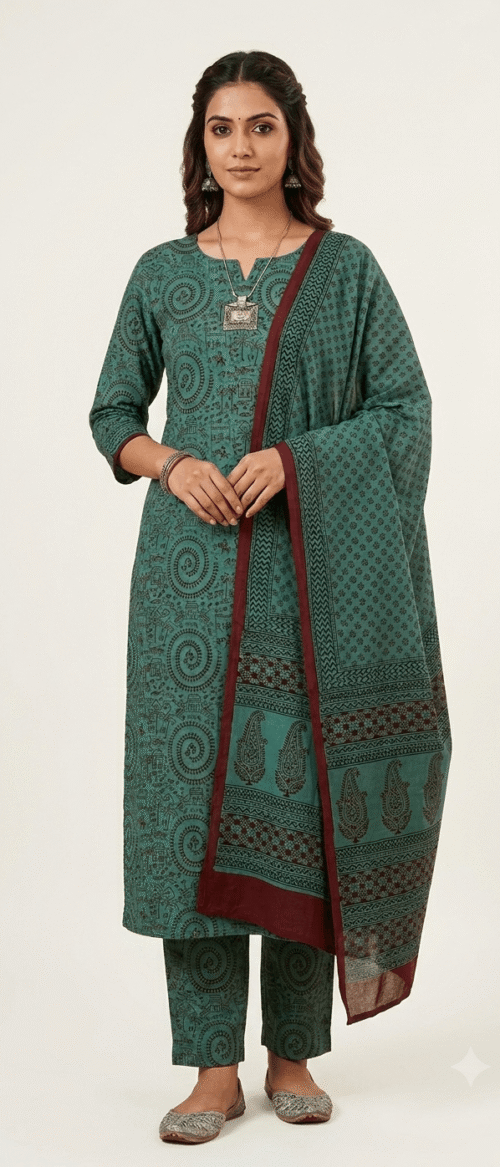 Bagh Suit  3 Piece Dress Material Teal Green