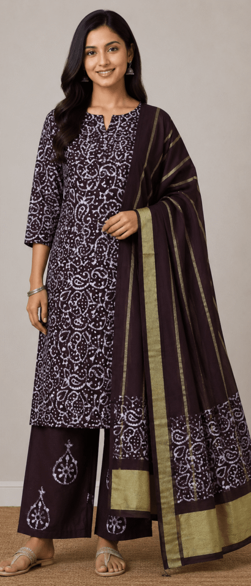 Batik 3 Piece Dress Material Dark Brown/ Coke
