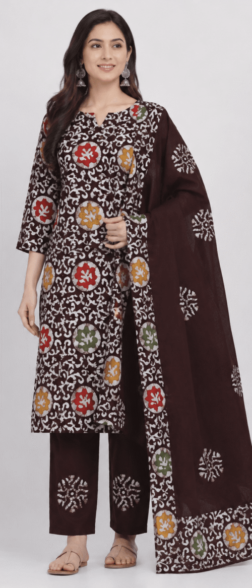 Batik 3 Piece Dress Material Coke and Mulicolour