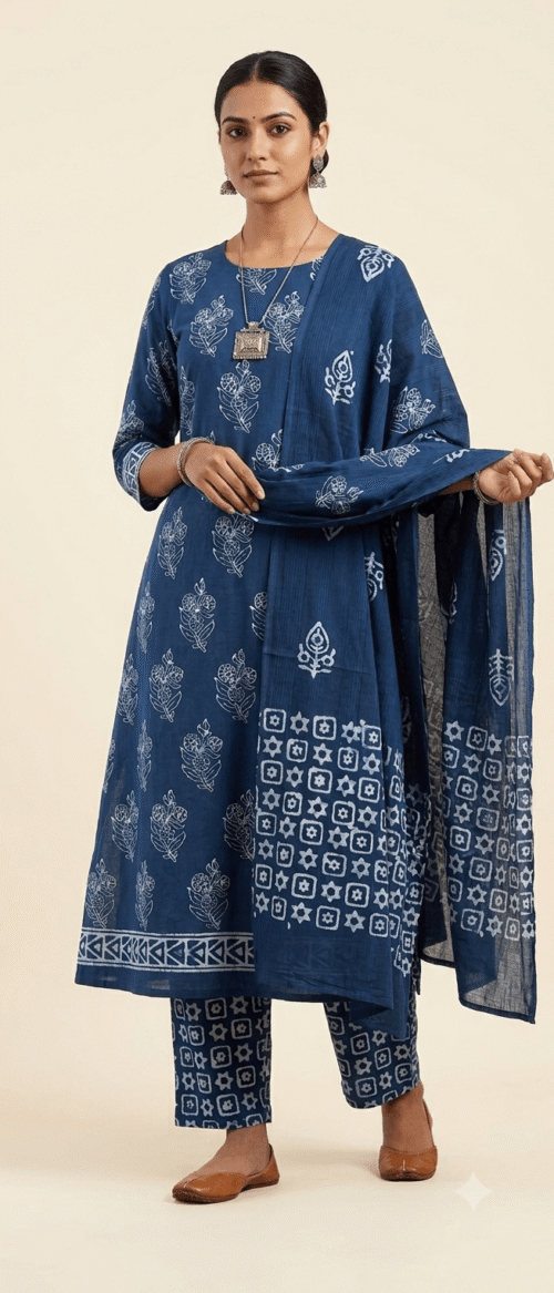 Batik Suit  3 Piece Dress Material Indigo